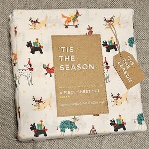 Tis The Season Holiday Dogs Queen Sheet Set